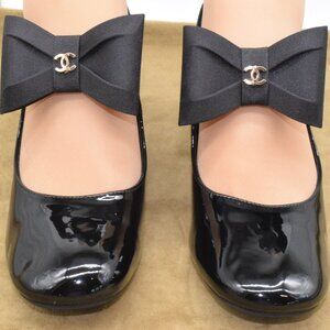 NEW Misainina Mary Jane Block Heel Pumps Patent Leather Grossgrain Bows 37M 6.5M